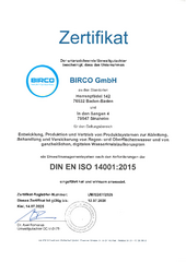 BIRCO Certificaat DIN EN ISO 14001:2015