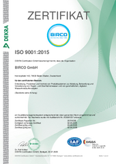 BIRCO Certificaat DIN EN ISO 9001