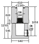BIRCOmassiv Nominal width 220 Outfall Outfall unit I 2-piece I with 1-piece hot-dipped galvanized surface protection